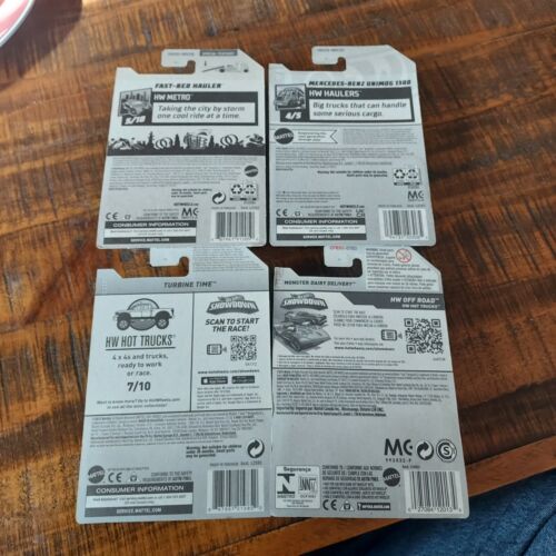 Hot Wheels TRUCK Lot(4) 2023#61 Unimog 2021#83 Hauler 2016#147 Pink 2015 Dairy - Picture 2 of 2