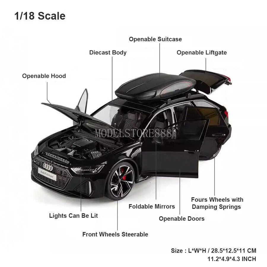 1/18 Diecast Vehicle Audi RS6 Avant Model Car Toy Collectible Sound Light Toy - Image 4 of 4