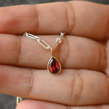 Rhodolite Garnet Teardrop 18k Solid Gold Charm Pendant Necklace Gold Pendent