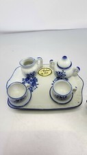 Andrea by Sadek 3" Dolls Mini Tea Set Floral Blue Porcelain China 10 Piece Set