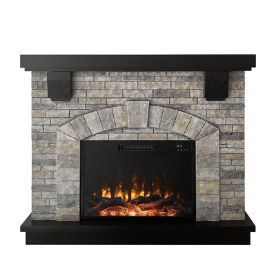 45u0026#034;Grey Faux Stone Mantel Infrared Electric Fireplace with Timer | eBay