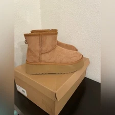 Steve Madden Fur Lined Ankle Boots Womens Size 8 Platform Heel Brown Chestnut