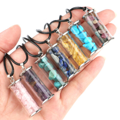 1PC Wishing Bottle 7 Chakra Crystal Pendulum Natural Chip Stone Pendant Necklace