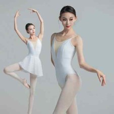 Elegant Gymnastics Leotards with U-shaped Open Back Mesh Dance Stage Performance