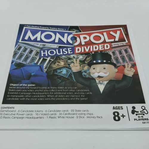Monopoly House Divided Board Game Instructions only 