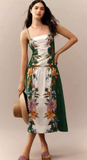 New Farm Rio Sweet Bloom Dreamscape Linen Blend Midi Dress In Off White. Size M