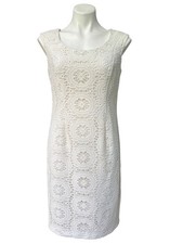 Adrianna Papell White Ivory Lace Eyelet Sheath Dress, Sleeveless Women's Size 10