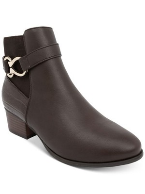 KAREN SCOTT Womens Brown Strap Goring Nadine Almond Toe Block Heel Booties 5 M
