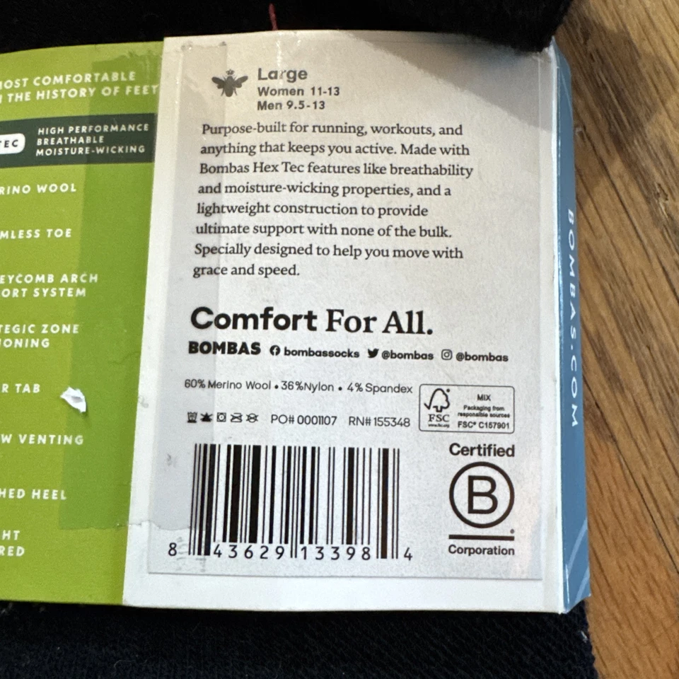 Новый с Ярлыками Bombas Hex-Tec Merino работает лодыжки носки L женщин 11-13 - Изображение 3 из 3