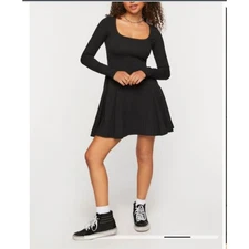  Milkmaid top Whimsigoth Skater Dress Long Sleeve In black Y2K Fit Size Small 