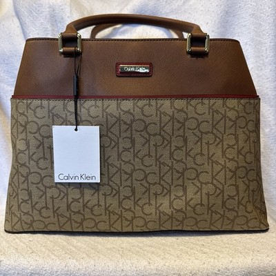 Calvin Klein Hand Bag Brown With Red Trim