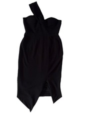 Spicysugar Sz 14 Black Strapless One Shoulder Midi Pencil Dress Classic LBD Euc