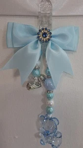 *new*blue boys  pram charm with Blue Beads With blue Bow With football embellish
