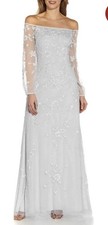 NWT Adrianna Papell Blue Sz 10 Floral Beaded Off Shoulder Sheath Gown $329