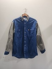 VTG CARHARTT Rugged Outdoor Wear Denim Jean Button Shirt 90s Two Tone Large Rare