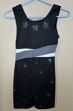 More Than Magic Gymnastics Leotard Unitard XL 14/16 Stars Rhinestone Black Gray