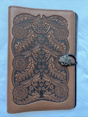 Oberon Design Pebbled Leather Journal Cover Dandelion Dragonfly 9x6