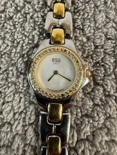 ESQ Swiss Womens Watch 100506A Silver & Gold Tone Crystal Bezel New Battery