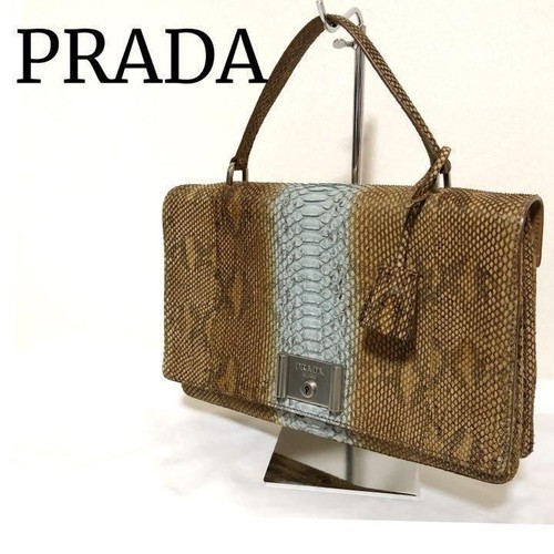 Prada Python Print Handbag With Lock & Key Genuine Leather Satchel ...