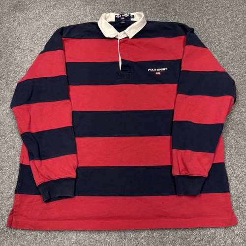 Polo Sport Ralph Lauren Rugby Shirt Men XL Striped Collared Vintage USA Flag RL - Image 1