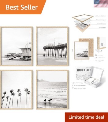 Black and White Beach Wall Art   Set of 4 Ocean-Themed Posters, Coastal Minim...