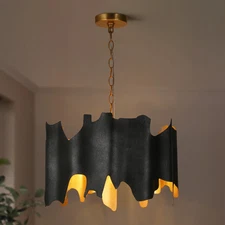 Modern 4-Light Drum Black Gold Chandelier for Dining Room