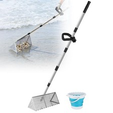 69in Effortless Sand Flea Rake with Bucket - Shark Tooth Sifter with Non-Slip...