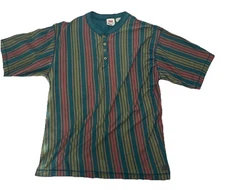 Vintage 90s Levi's Short Sleeve Striped Henley Shirt Cotton Knit Mens Size Large