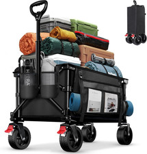Collapsible Wagon Cart, Heavy Duty Foldable Utility Cart with 6" All-Terrain Big