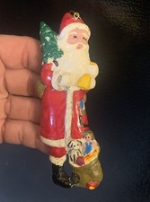 Santa Clause w/Bag of Toys Christmas Ornament - Made in Taiwan Vtg 4.5  
