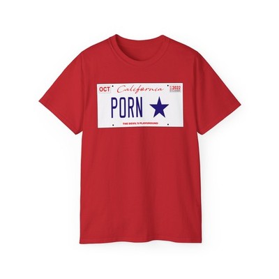 Porn Star California License Plate, Cotton T-Shirt, Screen Printed