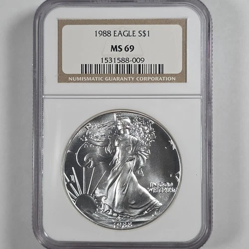 1988 $1 American Silver Eagle 1oz Silver NGC MS69 Brown Label