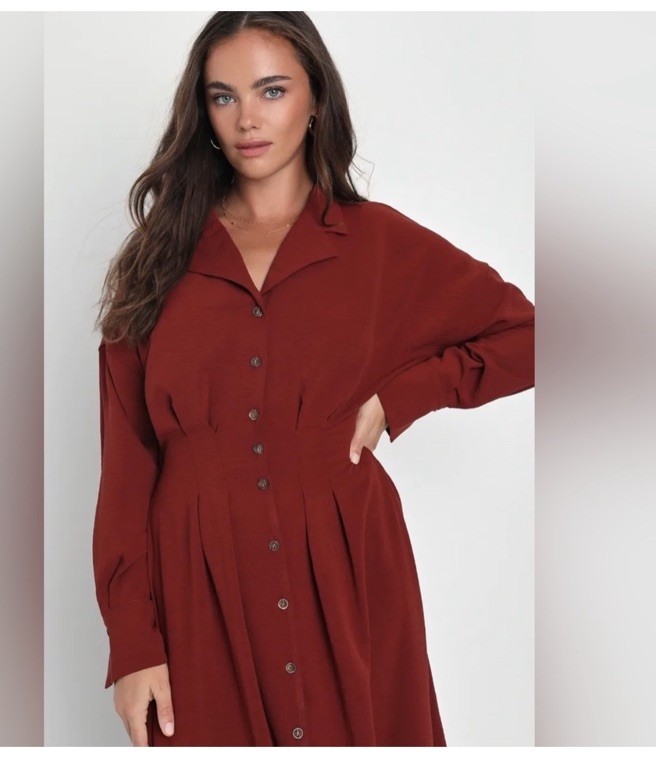 Lulus Timeless Class Rust Collared Button-Up Plea… - image 4