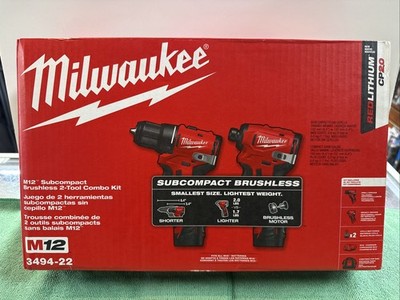 NEW Milwaukee 3494-22 Subcompact Drill and Impact Driver Combo Kit w/2 Batteries
