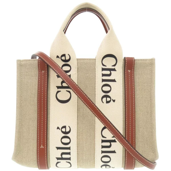 Chloe Woody Leather Beige Tote Bag Handbag