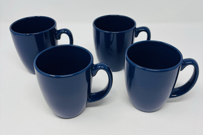 Corelle Coordinates Stoneware Dark Navy Blue Coffee Mugs Cups 10 oz Set of 4 EUC