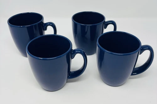 Corelle Coordinates Stoneware Dark Navy Blue Coffee Mugs Cups 10 oz Set of 4 EUC