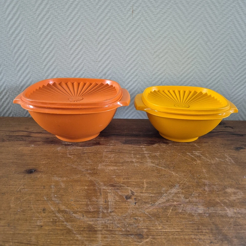 Vtg. Tupperware Servalier Set Bowl Pot Container Storage w. Lid Harvest Retro - Image 4 of 4
