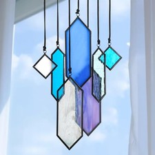 Stained Glass Window Hanging Suncatchers 7 Pieces Handcrafted Element Earth New