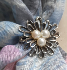 Brosche/Clip Tuchspange, Silber 925, mit Perlen Vintage