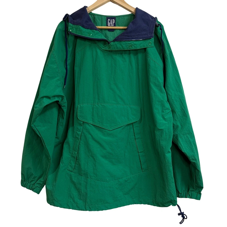 Vtg GAP 90s Y2K Men's Green Blue Nylon Anorak Hooded Pullover Jacket Size L EUC - Image 2 of 4