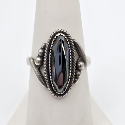 #ad Vintage Wheeler Manufacturing 925 Sterling Silver Oval Hematite Ring Size 8 $22.95