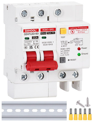 DIHOOL Ground Fault Circuit Breaker with Voltage Surge Arrester Protection, 20 A
