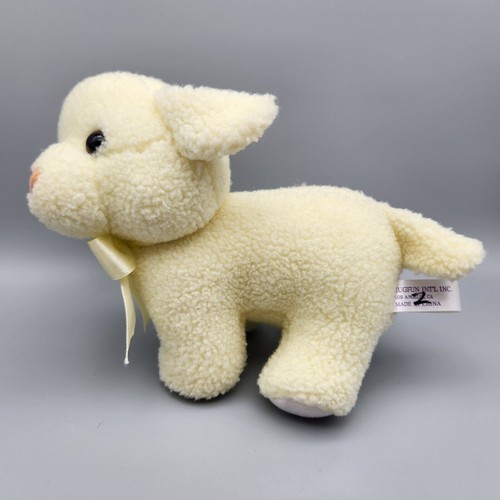 Vintage Hugfun Sheep Lamb Plush Sherpa Yellow Bow 9" Stuffed Animal Toy Spring - Picture 4 of 17