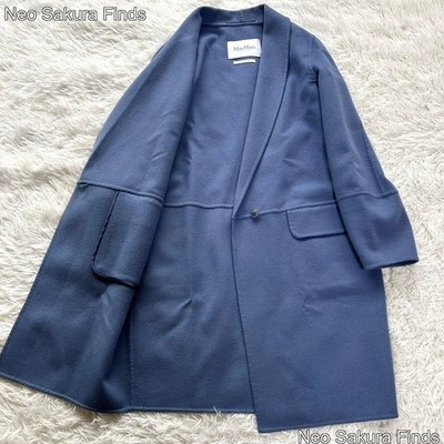 Max Mara Cucito A Mano White Label Chester Long Coat Angora Blend Blue Size 36