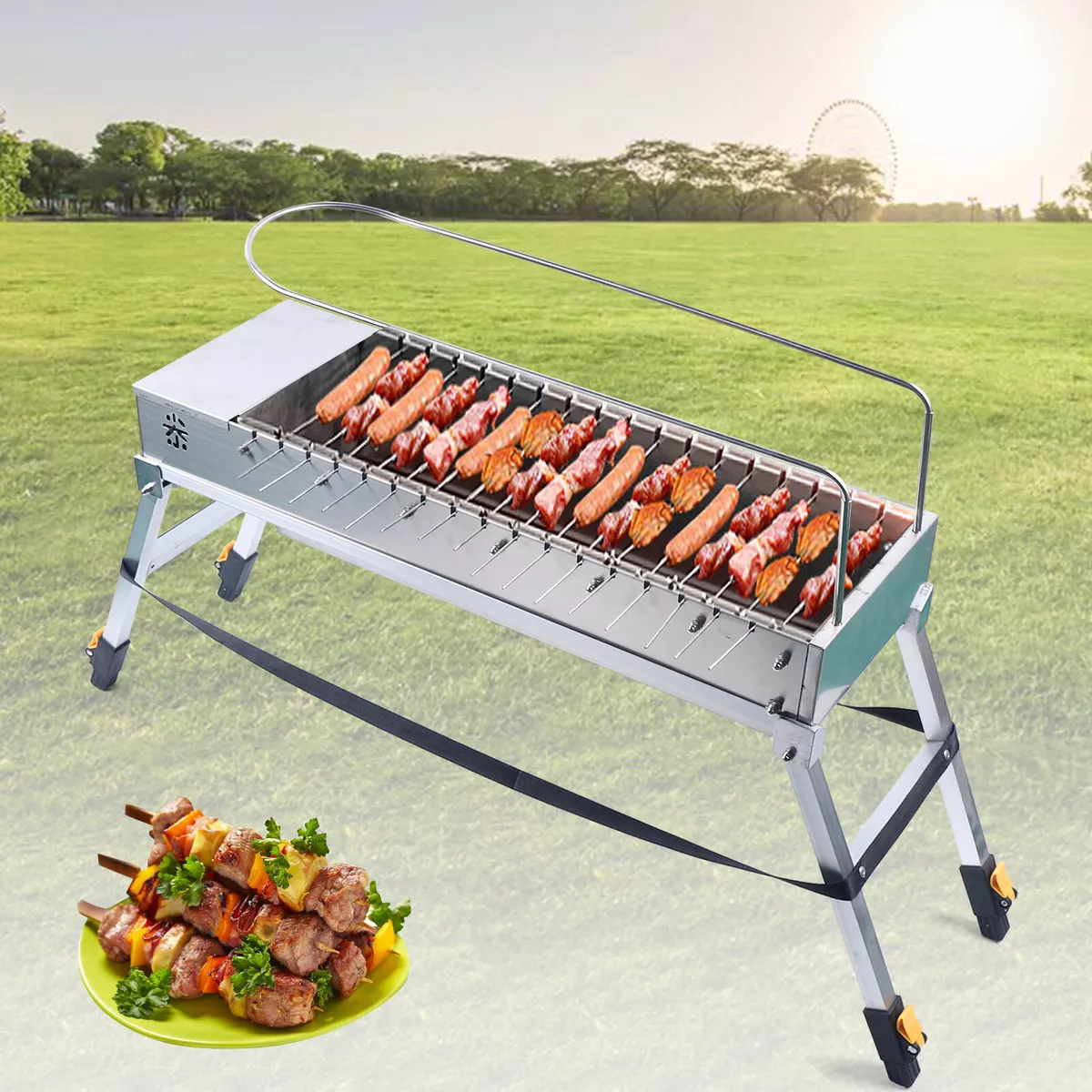 Skewer Kabob Auto BBQ Rotating Rotisserie Grill Rack 20 Grill Stick 5 Fork | eBay