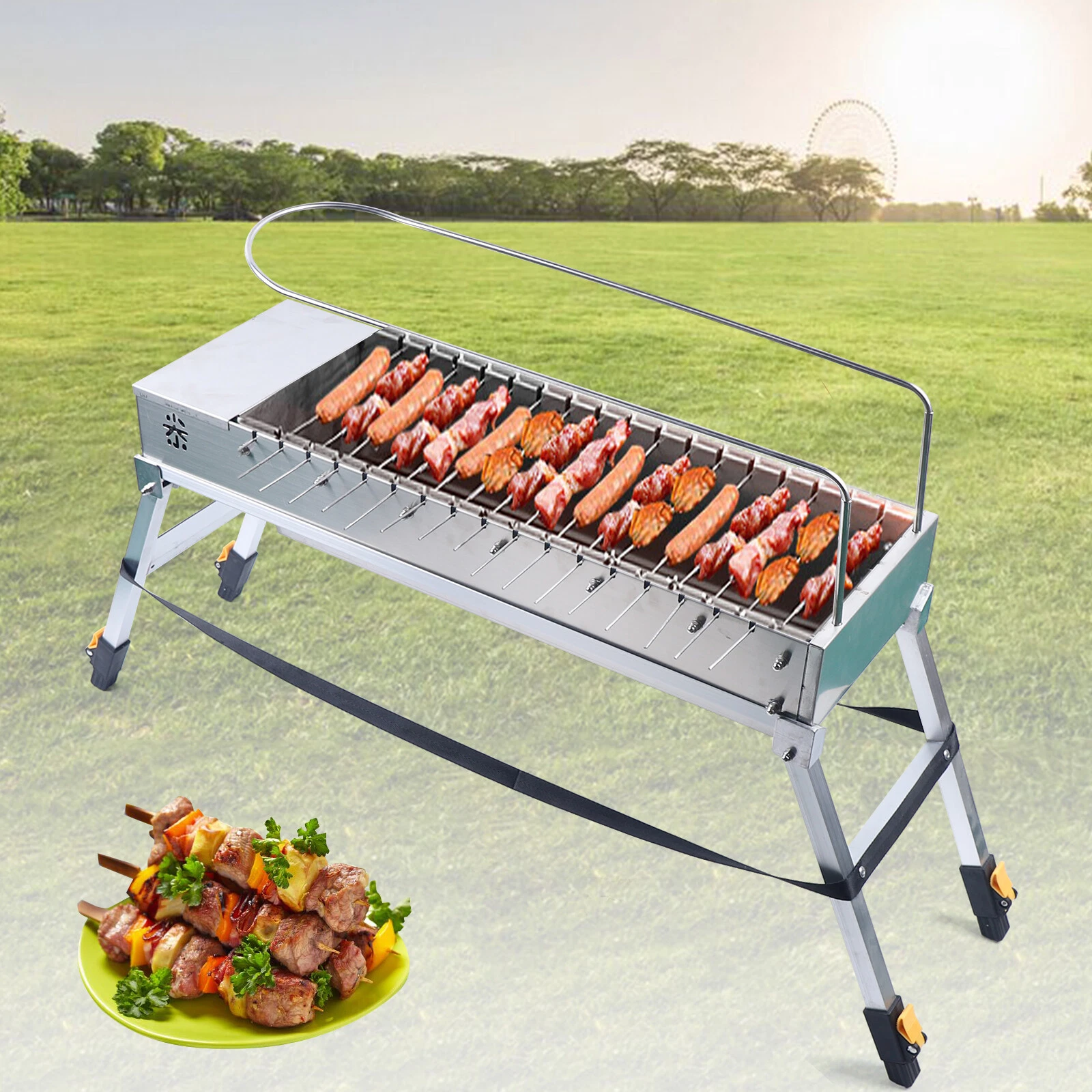 20 Skewer Automatic Rotating BBQ Barbecue Grill Attachment Rack w/ USB Port NEW