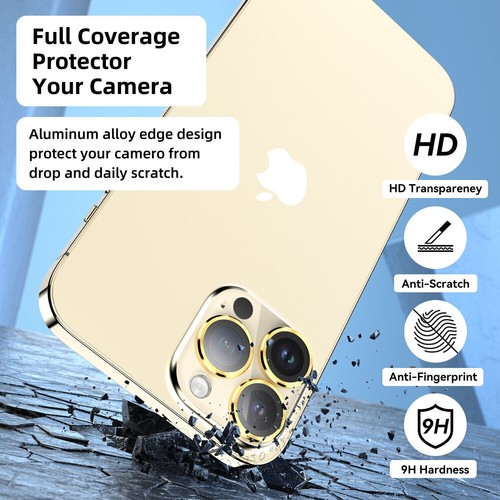 For iPhone 14 Pro Max Metal Ring Tempered Glass Camera Lens Protector HD Cover - Photo 2 sur 6
