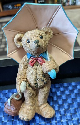 GILDE HANDWREK RAINBOY TEDDY BEAR FIGURINE RESIN VINTAGE ORIGINAL 5'' TALL