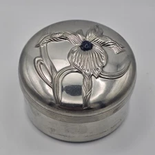 Kirk Stieff Pewter Trinket Box Art Nouveau Style Lidded With Stone Vintage